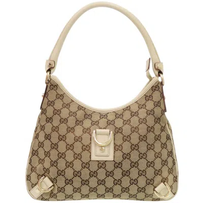 Pre-owned Gucci Beige White Gg Canvas Leather Shoulder Bag () In Multi