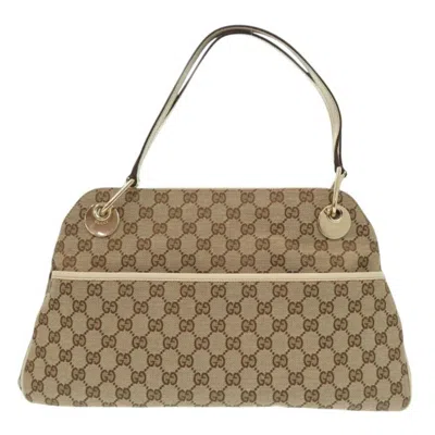 Pre-owned Gucci Beige White Gg Canvas Leather Tote Bag () In Multi
