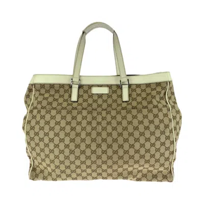 Pre-owned Gucci Beige White Gg Canvas Shoulder Bag Tote Bag ()