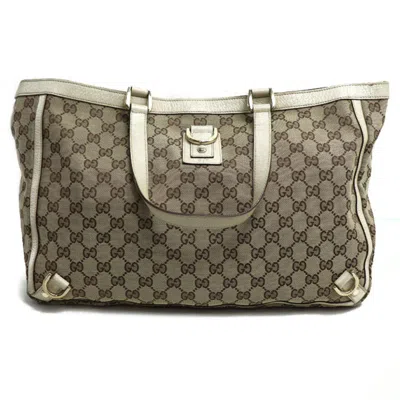 Pre-owned Gucci Beige White Gg Canvas Tote Bag ()