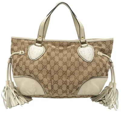 Pre-owned Gucci Beige White Gg Canvas Tote Bag () In Multi