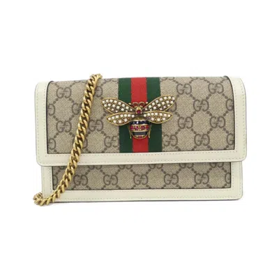 Pre-owned Gucci Beige White Gg Supreme Chain/shoulder Wallet ()