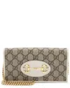 Gucci Beige, White Gg Supreme Coated Canvas & Leather Horsebit 1955 Wallet On Chain (authentic Pre-l In Gray