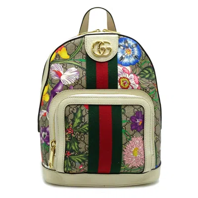 Pre-owned Gucci Beige White Gg Supreme Leather Backpack () In Multi