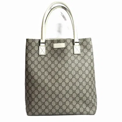 Pre-owned Gucci Beige White Gg Supreme Leather Tote Bag ()