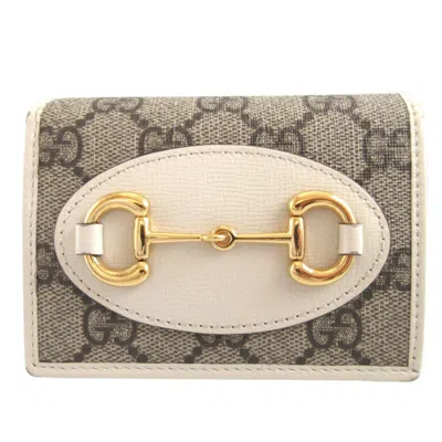 Pre-owned Gucci Beige White Gg Supreme Leather Wallet (bi-fold) () In Multi