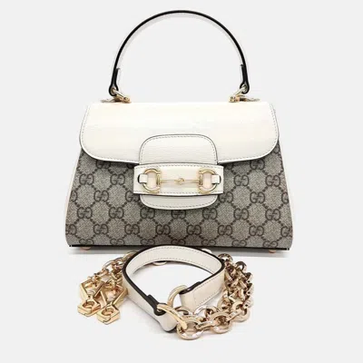 Pre-owned Gucci Beige White Leather And Pvc Horsebit 1955 Mini Bag In Sand