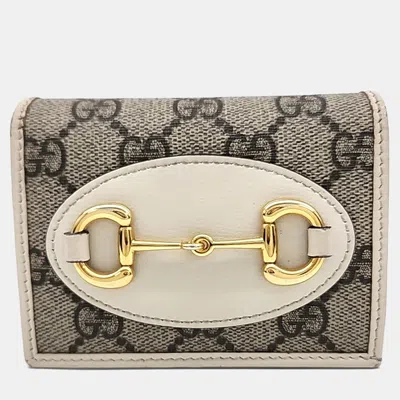 Pre-owned Gucci Beige White Pvc 1955 Horsebit Bifold Wallet In Sand
