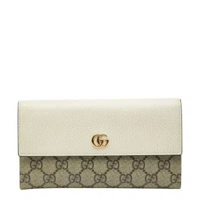 Pre-owned Gucci Beige White Pvc Leather Long Wallet (bi-fold) () In Multi