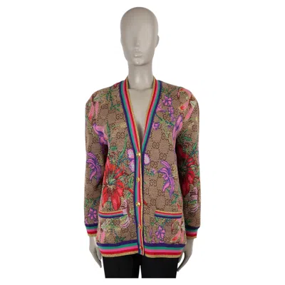 Pre-owned Gucci Beige Wool 2019 Flora Rainbow Gg Jacquard Cardigan Sweater S In Brown