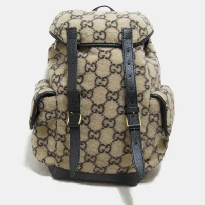 Pre-owned Gucci Beige Wool Gg Backpack