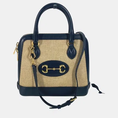 Pre-owned Gucci Beige X Dark Navy Horsebit 1955 Shoulder Bag