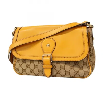 Pre-owned Gucci Beige Yellow Canvas Shoulder Bag () In Multi