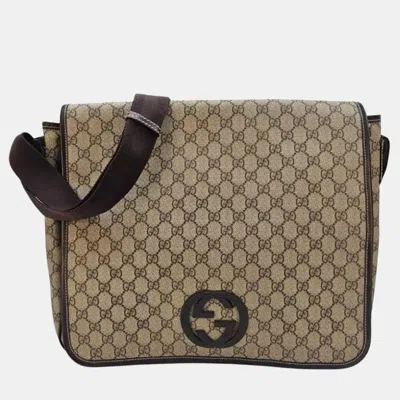 Pre-owned Gucci Beige/black Canvas Gg Supreme Messenger Bag In Sand