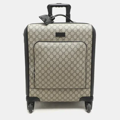 Pre-owned Gucci Beige/black Gg Supreme And Leather Small Cabin Trolley In Sand