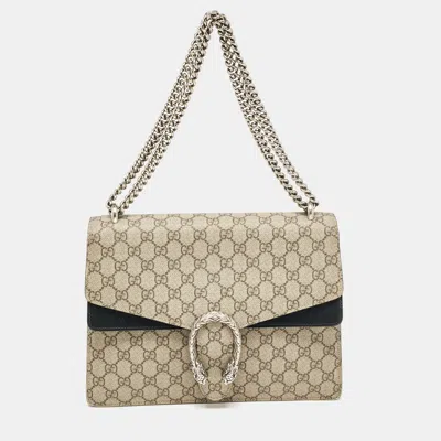 Pre-owned Gucci Beige/black Gg Supreme Canvas And Suede Medium Dionysus Shoulder Bag