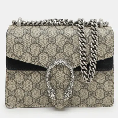 Pre-owned Gucci Beige/black Gg Supreme Canvas And Suede Mini Dionysus Shoulder Bag In Sand
