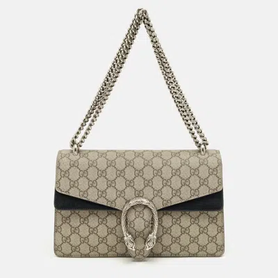 Pre-owned Gucci Beige/black Gg Supreme Canvas And Suede Small Dionysus Shoulder Bag