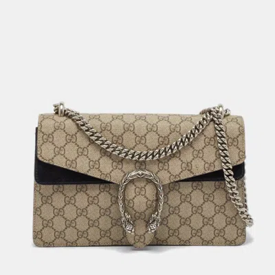 Pre-owned Gucci Beige/black Gg Supreme Canvas And Suede Small Dionysus Shoulder Bag