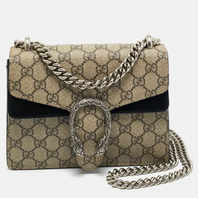 Pre-owned Gucci Beige/black Gg Supreme Canvas And Suede Small Dionysus Shoulder Bag In Sand