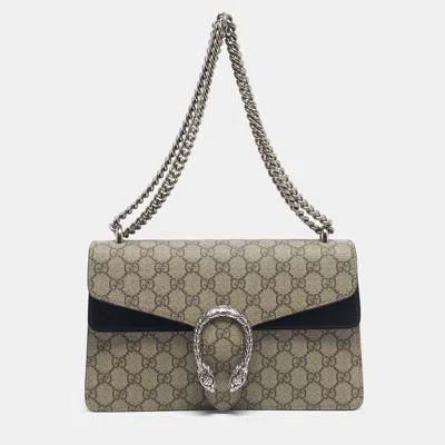 Pre-owned Gucci Beige/black Gg Supreme Canvas And Suede Small Dionysus Shoulder Bag In Sand