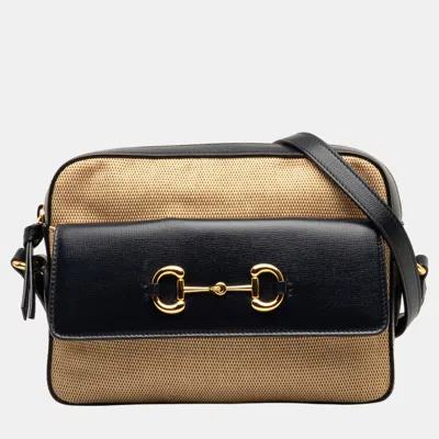 Pre-owned Gucci Beige/black Horsebit 1955 Flap Pocket Camera Bag
