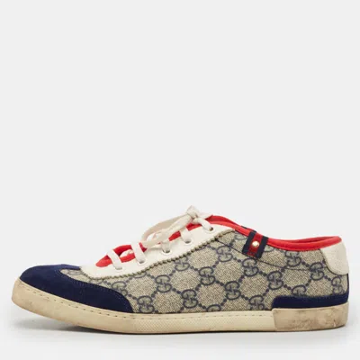 Pre-owned Gucci Beige/blue Gg Supreme Canvas And Suede Low Top Sneakers Size 37.5