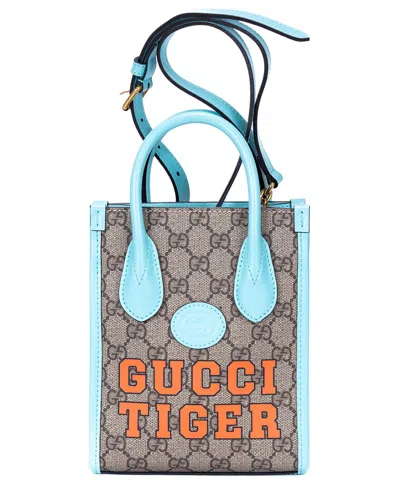 Gucci Beige/blue Supreme Coated Canvas Tiger Tote (authentic Pre-loved) In Multi