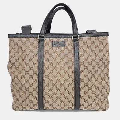 Pre-owned Gucci Beige/brown Canvas Jacquard Shoulder Bag In Sand