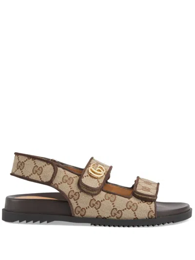 Gucci Beige/brown Canvas Slingback Sandals For Women