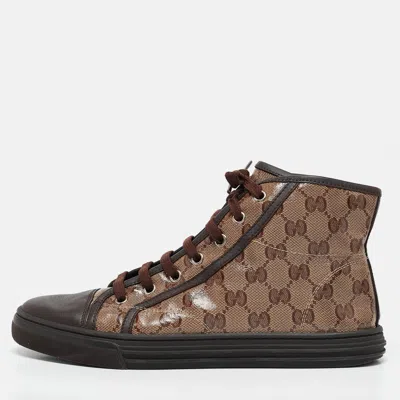Pre-owned Gucci Beige/brown Coated Canvas And Leather California High Top Sneakers Size 38.5