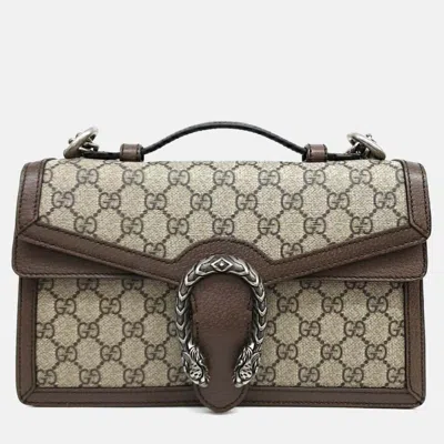Pre-owned Gucci Beige/brown Coated Canvas Dionysus Gg Top Handle Bag In Sand