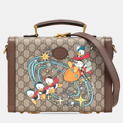 Pre-owned Gucci Beige/brown Disney Gg Supreme Donald Duck Savoy Vanity Case