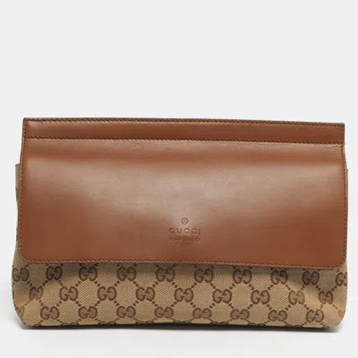 Pre-owned Gucci Beige/brown Gg Canvas And Leather Belt Bag In Sand
