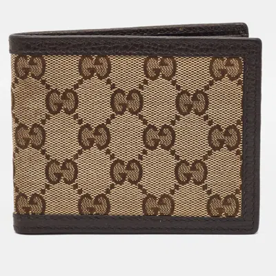 Pre-owned Gucci Beige/brown Gg Canvas And Leather Bifold Wallet