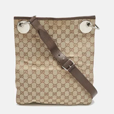Pre-owned Gucci Beige/brown Gg Canvas And Leather Eclipse Messenger Bag In Sand