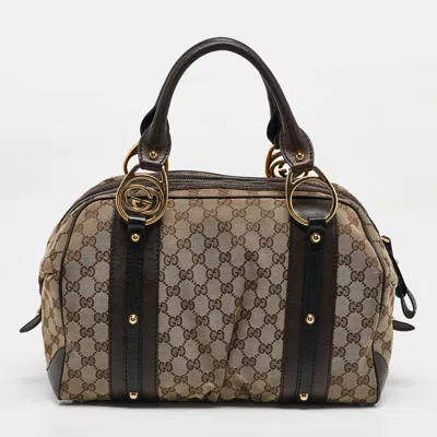 Pre-owned Gucci Beige/brown Gg Canvas And Leather G Interlocking Bowler Bag