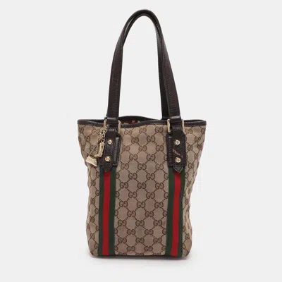 Pre-owned Gucci Beige/brown Gg Canvas And Leather Jolicoeur Tote In Sand