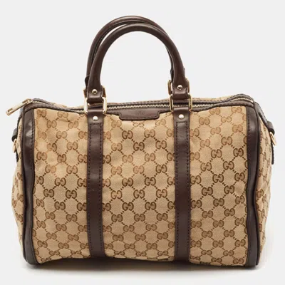 Pre-owned Gucci Beige/brown Gg Canvas And Leather Medium Joy Boston Bag