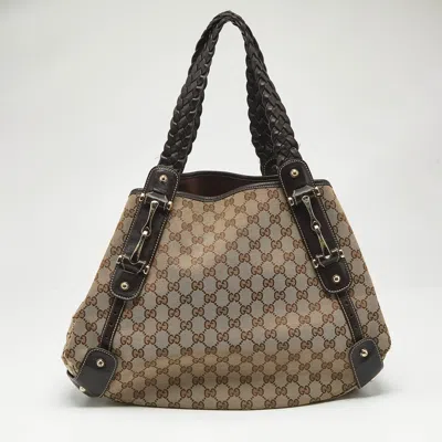 Pre-owned Gucci Beige/brown Gg Canvas And Leather Pelham Shoulder Bag In Sand