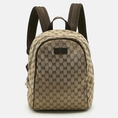 Pre-owned Gucci Beige/brown Gg Canvas And Leather Rucksack Backpack In Sand