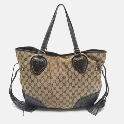 Pre-owned Gucci Beige/brown Gg Canvas And Leather Tribeca Tote