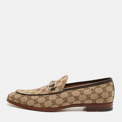 Pre-owned Gucci Beige/brown Gg Canvas Jordaan Horsebit Loafers Size 44 In Sand