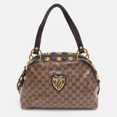Pre-owned Gucci Beige/brown Gg Crystal Canvas Babouska Crest Dome Bag In Sand