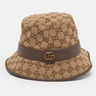Pre-owned Gucci Beige/brown Gg Monogram Canvas Bucket Hat In Sand