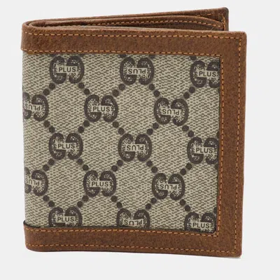 Pre-owned Gucci Beige/brown Gg Plus Supreme Canvas Bifold Wallet In Sand