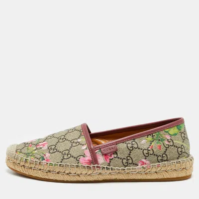 Pre-owned Gucci Beige/brown Gg Supreme Bloom Canvas Espadrille Flats Size 37