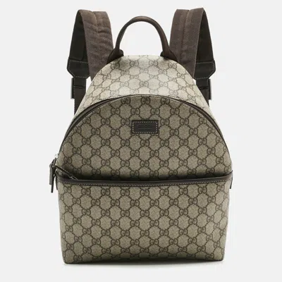 Pre-owned Gucci Beige/brown Gg Supreme Canvas And Leather Backpack In Sand
