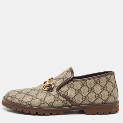 Pre-owned Gucci Beige/brown Gg Supreme Canvas And Leather Horsebit Loafers Size 40