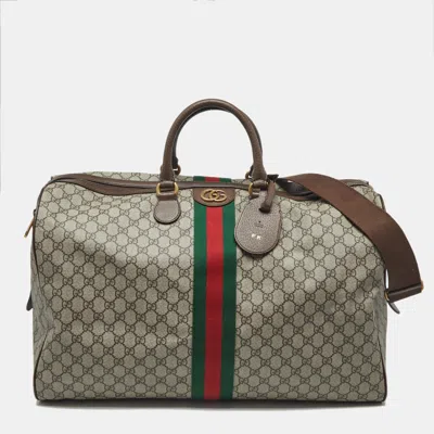 Pre-owned Gucci Beige/brown Gg Supreme Canvas And Leather Large Savoy Duffle Bag In Sand